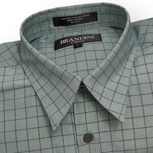 Brandini Mens Sage Green Grid Windowpane Button Down Shirt Long‎ Sleeve Large